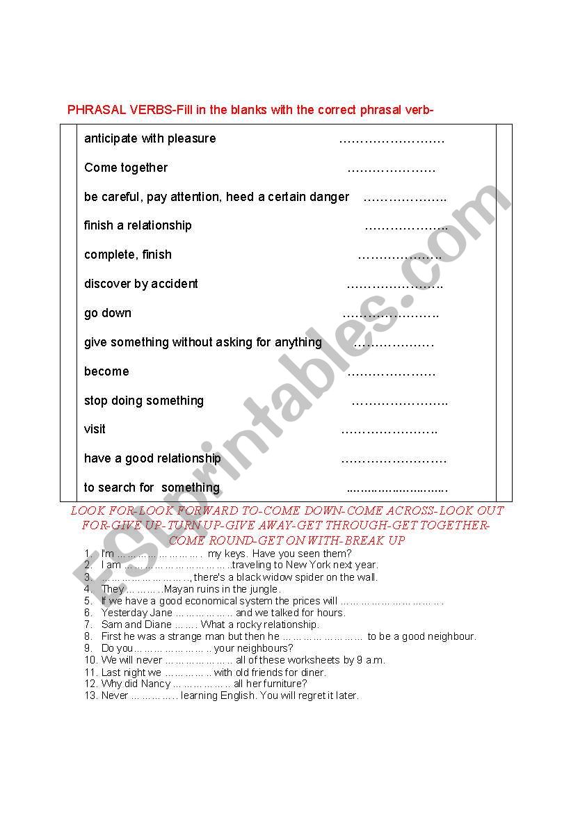 phrasal verbs exercises pdf